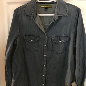 Dark denim button down shirt